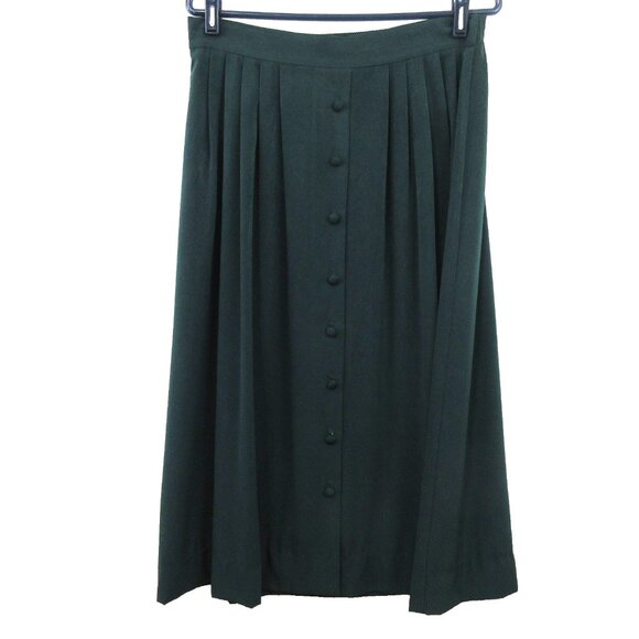 Womens Skirt Size 14 Midi Dark Green Pleated Covered Button Front Canada Vintage - Picture 1 of 5